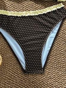 SHEIN Bộ bikini buộc dây cổ, họa tiết chấm bi, viền bèo nhún, thích hợp cho kỳ nghỉ hè trên bãi biển dành cho thiếu nữ. - Nhiều màu - Xem 5