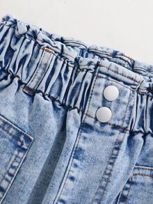 Tween Girl Casual Boho Holiday Paperback Waist Flat Pockets Mom Jeans With Button Front, Daily - Light Wash - View 6