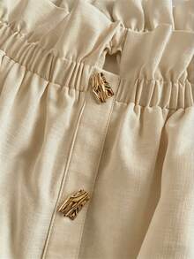 Maweii Plus Size Casual & Commute Solid Color Off Shoulder Ruffle Blouse Fall - Khaki - View 6