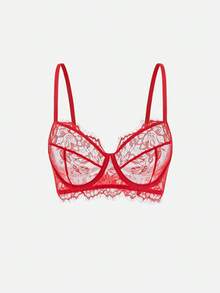 2pcs Set Mature Burgundy Lace Patchwork Lingerie Set - Red - View 5