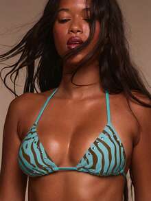 Musera Resort Studded Zebra Print Bikini Top Only Swim Vacation Holiday Summer Travel Beachwear Terra Sol Spring - Blue - View 2