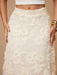 Silquee Chân váy chữ A thanh lịch, dệt jacquard, thích hợp cho kỳ nghỉ biển của phụ nữ. - Màu be - Xem 5