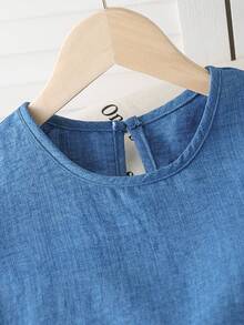SHEIN Bộ 2 áo không tay bèo nhún và quần ống rộng cho bé gái, trang phục thường ngày cho kỳ nghỉ - Màu xanh lam - Xem 6