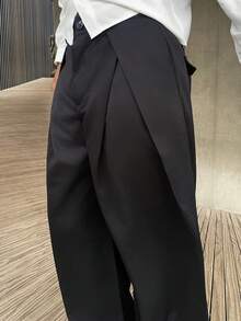 Ngobest Haus Ngobest Haus Men's Solid Color Casual Pleated Wide Leg Pants - Black - View 5