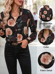 Editum Chemise de navettage à grand imprimé floral pour femmes - Multicolore - Voir 9