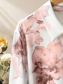 Lacomfia 女士扎染印花衬衫和阔腿裤两件套，浪漫日常穿搭，大码 - 彩色 - 查看 3