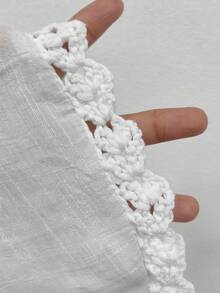 Swim Lushoire Plus Size Crochet Patchwork Deep V-Neck Loose Beach Cover Up Dress, White - White - View 7