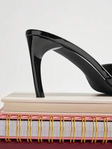 SHUZIA 女士优雅简约漆皮PU细高跟套脚凉鞋 - 黑色 - 查看 7
