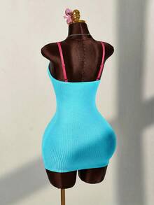 Amplova Sports Number Contrast Color Lace Patchwork Bodycon Mini Dress,Summer Dresses For Women - Teal Blue - View 2