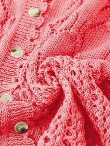 Linhara Plus Size Women Solid Color Knitted Round Neck Hollow Out Single-Breasted Short Sleeve Cropped Casual Lightweight Cardigan, Spring/Summer - Watermelon Pink - View 5
