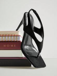 SHUZIA Sandal cao gót mũi vuông bằng da lộn giả màu đen quyến rũ dành cho nữ, kiểu dáng thời trang, gợi cảm cho mùa xuân hè, đi hộp đêm. - màu đen - Xem 3