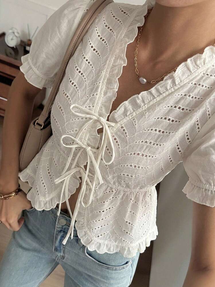 Women's Lace White Casual Vacation Lightweight Jacket, Women's Blouse