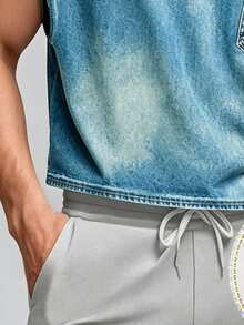 Manfinity Dauomo Summer Casual Sleeveless Top, Men's Breathable Tank Top, Denim Print Pattern Design, Stylish, Suitable For Daily Wear, Outdoor, Sports - Multicolor - View 3