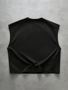 PAVTROS 男士休闲时尚街头风十字绣黑色背心，适合夏季日常通勤 - 黑色 - 查看 5