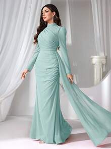 Coutiva 女款立領仿珍珠長款晚禮服 - 草綠色 - 查看 4