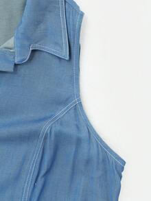 GlowEve CURVE Plus Size Collared Sleeveless Waist Cinched Dress - Blue - View 7