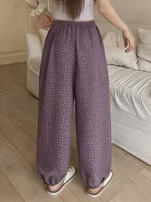 DAZY Pantalones de pijama de mujer con ajuste holgado y estampado floral, para verano - Morado - Ver 2