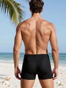 ZELFYO Men's Summer Fashion Contrast Color Drawstring Waist Swim Trunks, Holiday - Green - View 2
