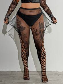 Whyspr Plus Size Women's Sexy Sheer Elastic Mesh Splice Leggings - Black - View 2