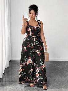 SHEIN PETITE CURVE 大码休闲小码连体裤，适合外出、度假、海滩、约会，拉长腿部比例。 - 黑色 - 查看 7