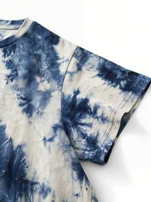 NEON BLANC Áo thun nam tay ngắn dáng rộng, thời trang đường phố, phong cách thường ngày, in họa tiết tie-dye, thích hợp cho kỳ nghỉ hè. - xanh và đen - Xem 4