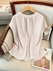GlowEve CURVE Camiseta sin mangas de mujer talla grande, elegante, de unicolor, con cuello redondo, contraste de color y cordón ajustable - Albaricoque - Ver 2