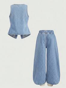 Firerie Kids Firerie Kids 女童牛仔两件套服装 - 淺色水洗藍 - 查看 3