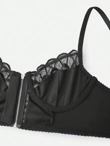 Bella Beso Fashionable & Charming PU Lace Splicing Sexy Push-Up Bra For Women - Black - View 5