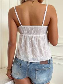 CovetEZ Áo camisole nữ màu trắng ren jacquard, kiểu dáng thường ngày, đa năng. - trắng - Xem 2