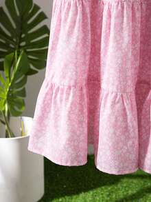 Souflis Souflis Váy xếp ly màu hồng kiểu dáng nghỉ mát mùa hè Pháp dành cho bé gái 4-7 tuổi, đa năng cho các buổi đi chơi, đi học và vui chơi. - Hồng - Xem 3
