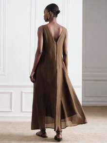Aveloria Modichic Women's Solid Color Metal Decor Casual Party Long Dress - Coffee Brown - View 7