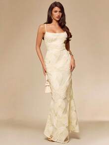 SHEIN BAE Vestido ajustado con tirantes de amarre y espalda descubierta con textura de color albaricoque, elegante para brunch, invitada de boda, fiesta de cóctel, vacaciones en la playa - Albaricoque - Ver 3