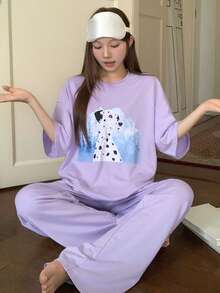 DAZY Print Loose Women Pajama Set - Light Grey - View 9