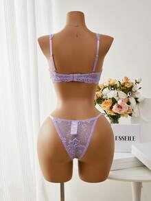 Esselle Floral Lace Bra & Panty Lingerie Set - Mauve Purple - View 2