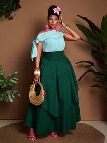 Maweii Plus Size Sleeveless Tie-Front Romantic Casual Dress - Green - View 4