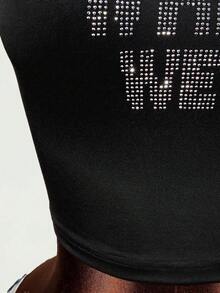 Mistrie 性感大膽前衛時尚獨特網紗字母水鑽女款圓領背心 - 黑色 - 查看 6