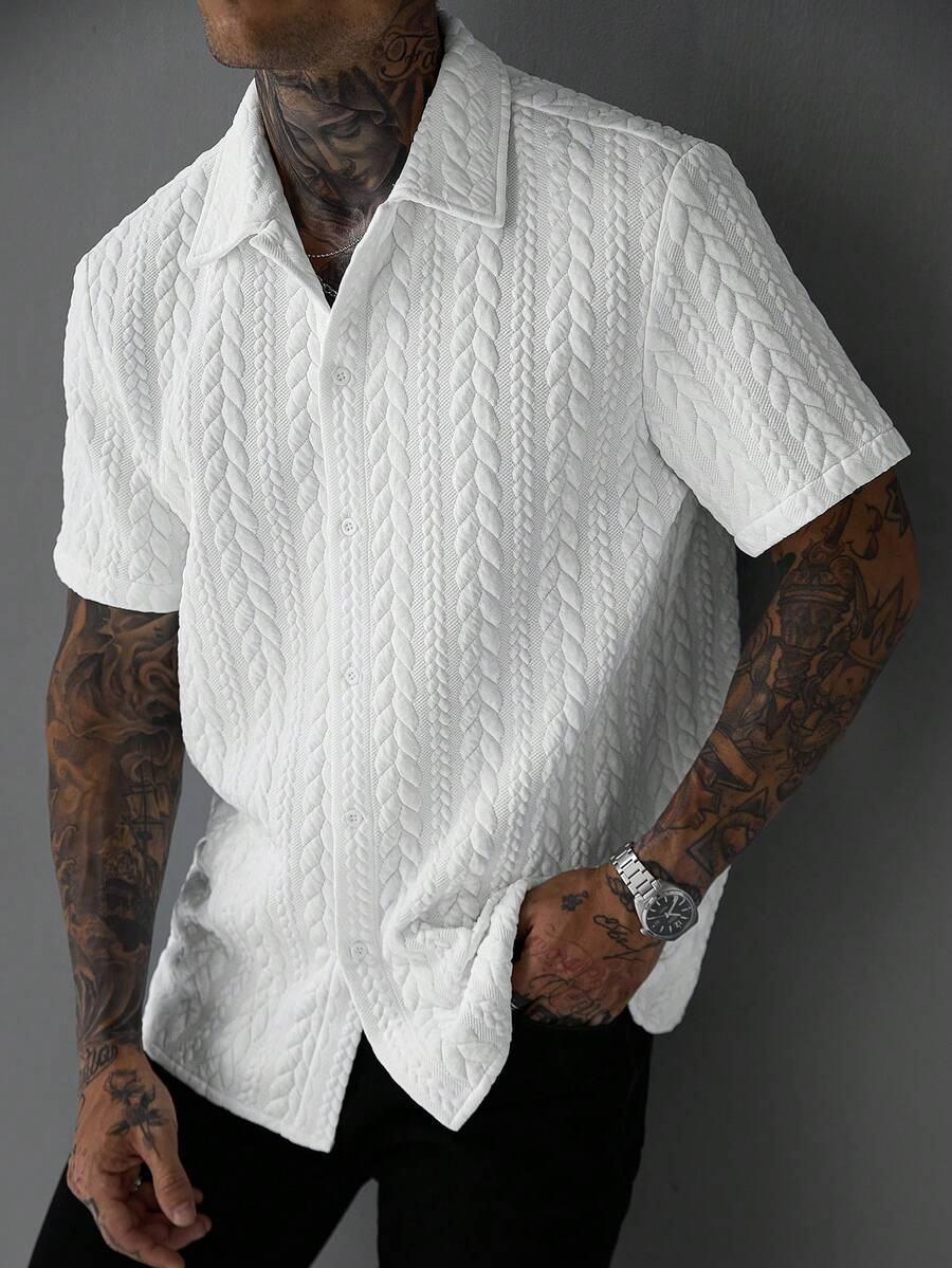 SLATEMANN Camisa de punto casual con parches para hombre - Multicolor - Ver 1