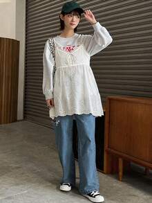 FRIFUL Camiseta de tirantes de mujer de verano, de unicolor, con bordado calado - Blanco - Ver 5