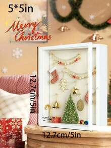 8x8/5*5-Inch Wooden Photo Frame Box For Photo Studios: Perfect For Wedding Memorabilia, Collectibles And Art Display, With A Glass Cover For Storage. - White - View 3