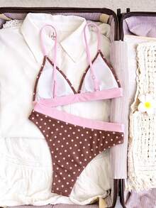 Swim Mod Women's Summer Vacation Beach Polka Dot Print Spaghetti Strap Bikini Set - Multicolor - View 2