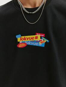 TOKVUE 男士时尚刺绣T恤 - 黑色 - 查看 1