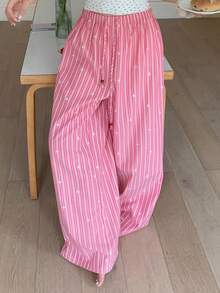 DAZY Pantalones de pijama de pierna ancha con cordón en la cintura, estilo casual y relajado para mujer - Rojo - Ver 4