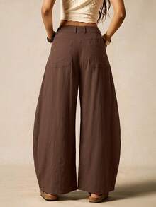 Easelle Celana Panjang Wanita Model Flare Lebar Berbahan Tenun Warna Cokelat Tua - Chocolate Brown - View 2