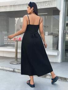 SHEIN EZwear Black Plus Size Spaghetti Strap A-Line Long Dress - Black - View 2