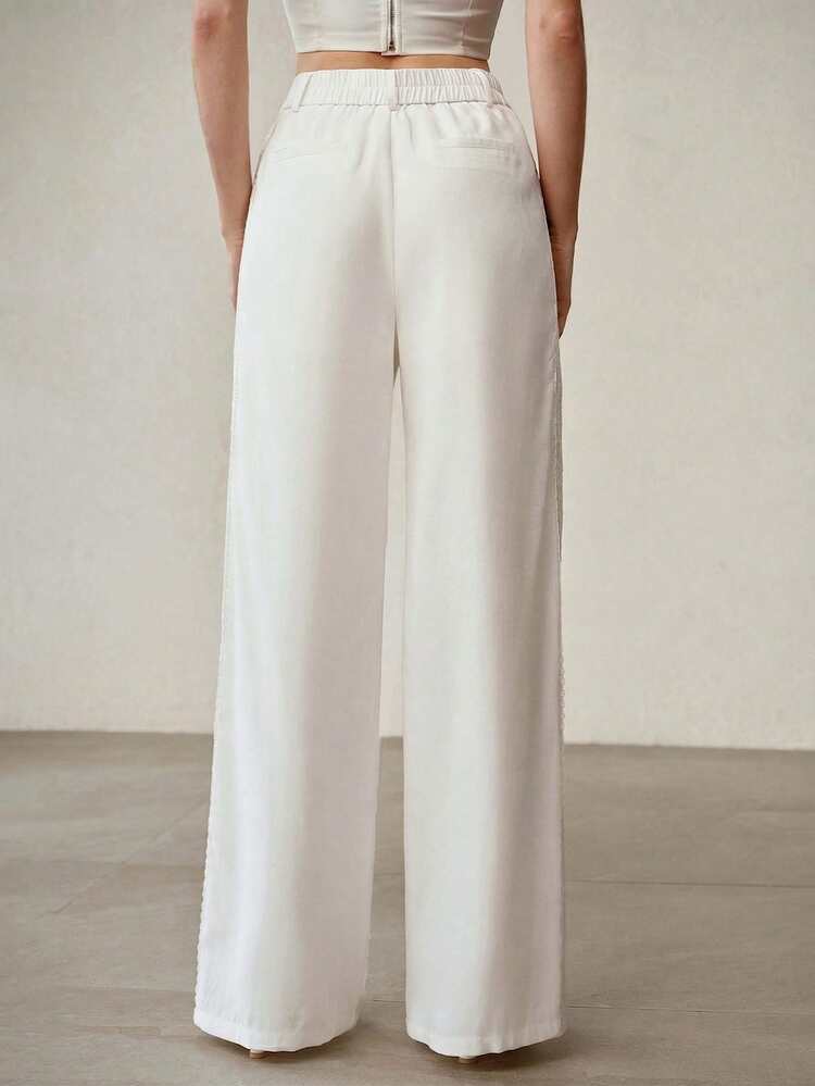 WOMEN'S HIGH WAIST LACE HOLLOW WIDE LEG PANTS, STRAIGHT LOOSE SLIMMING TROUSERS, SPRING/SUMMER