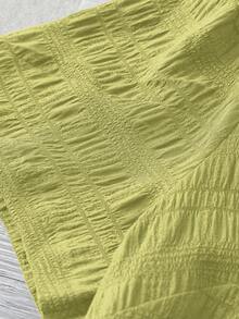 SHEIN LUNE CURVE 大码女式纯色纹理V领短袖休闲常规衬衫，适合外出、度假、夜店等场合 - 橄欖綠 - 查看 5