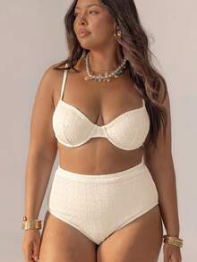 Striped High-Waisted Underwire Bikini Set With Swim Bag, Perfect For Vacations And The 4th Of July, For Summer Outfits And Beach Days - Putih - View 5