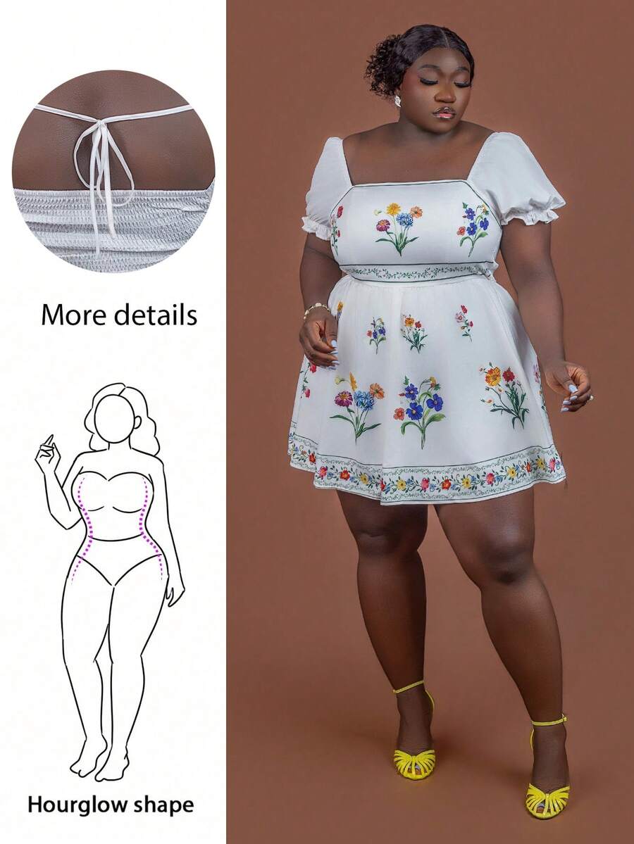 CurvyTilda Vestido largo con estampado floral de estilo bohemio para mujer de talla grande, adecuado para vacaciones, atuendo romántico de verano, ropa de resort para mujer, atuendos de playa, ropa de estilo occidental, vestido largo estampado para mujer - Albaricoque - Ver 1