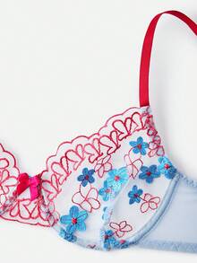 Bella Beso 2件組紅藍對比色鋼圈刺繡內衣套裝，適合夏季 - 查看 6