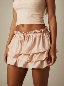 MISSGUIDED Chân váy ngắn xếp tầng với viền bèo nhún, eo chun co giãn, chất liệu vải nhẹ, thích hợp cho mùa hè và các dịp lễ hội. - Màu Hồng baby - Xem 2